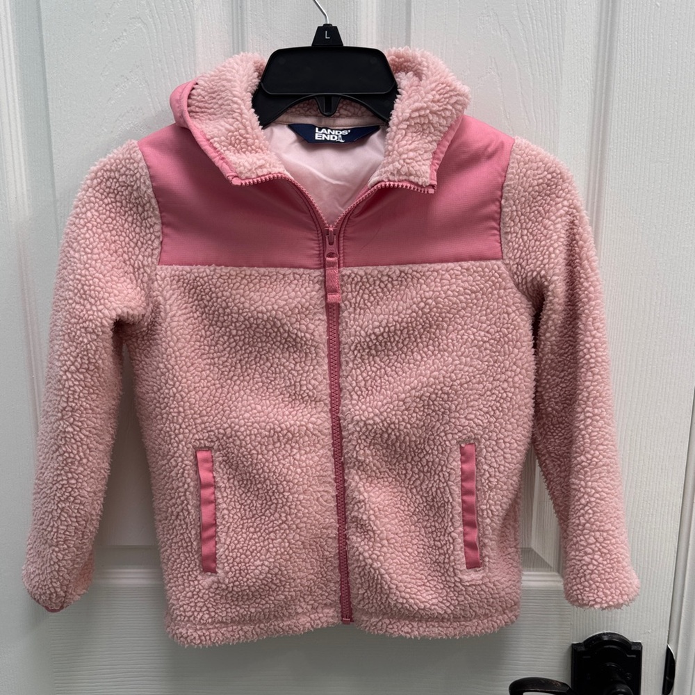 Lands' End Pink Sherpa Zip Hoodie (Kids size small 6-7)
